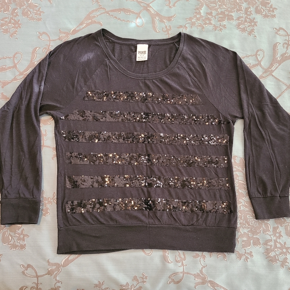 Victoria's Secret PINK Bling Black Long Sleeve Shirt Size Medium